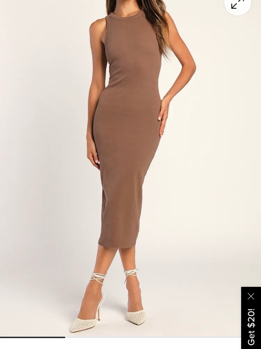 Lulu's Taupe Ribbed Tank Midi Dress L